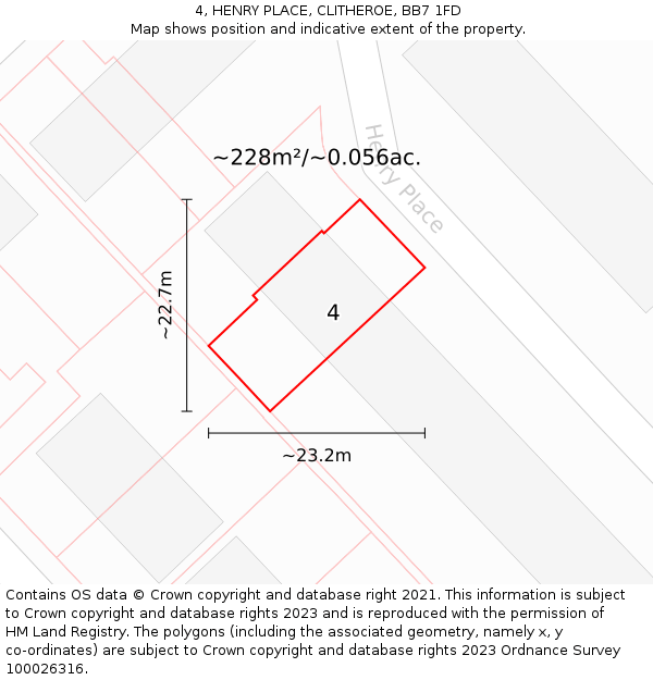 4, HENRY PLACE, CLITHEROE, BB7 1FD: Plot and title map