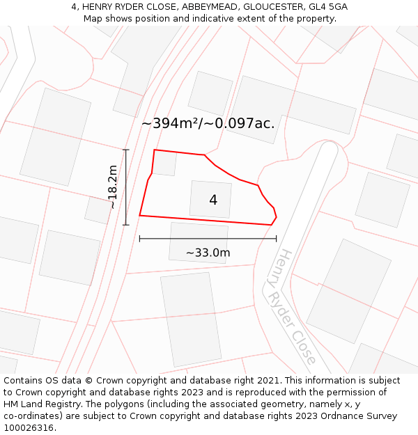 4, HENRY RYDER CLOSE, ABBEYMEAD, GLOUCESTER, GL4 5GA: Plot and title map