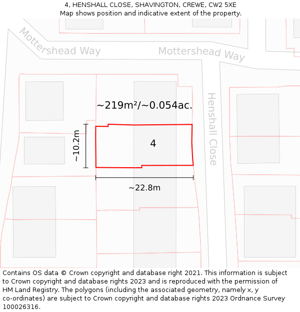 4, HENSHALL CLOSE, SHAVINGTON, CREWE, CW2 5XE: Plot and title map