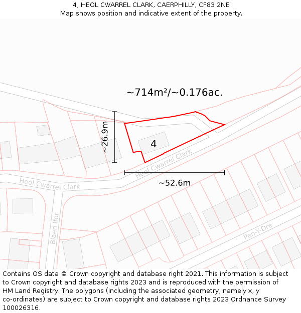 4, HEOL CWARREL CLARK, CAERPHILLY, CF83 2NE: Plot and title map
