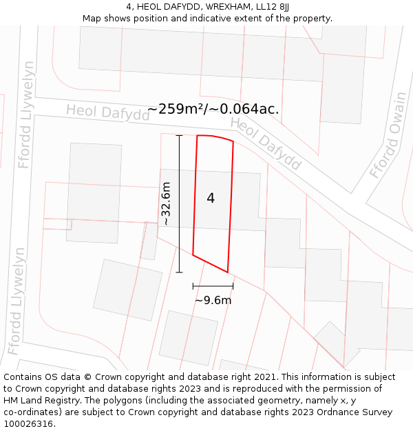 4, HEOL DAFYDD, WREXHAM, LL12 8JJ: Plot and title map