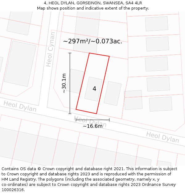 4, HEOL DYLAN, GORSEINON, SWANSEA, SA4 4LR: Plot and title map