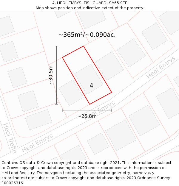 4, HEOL EMRYS, FISHGUARD, SA65 9EE: Plot and title map
