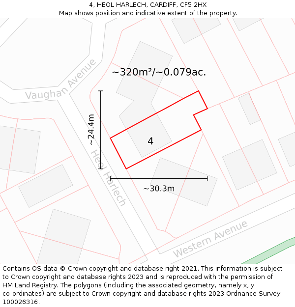 4, HEOL HARLECH, CARDIFF, CF5 2HX: Plot and title map