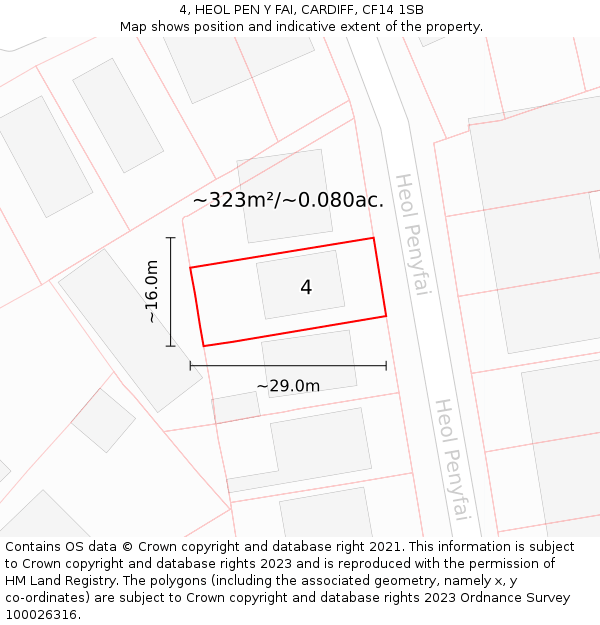 4, HEOL PEN Y FAI, CARDIFF, CF14 1SB: Plot and title map