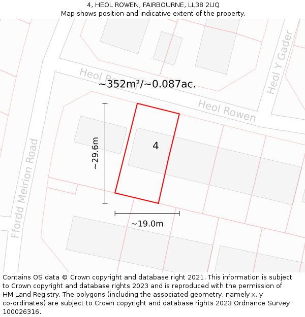 4, HEOL ROWEN, FAIRBOURNE, LL38 2UQ: Plot and title map