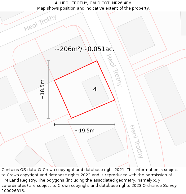 4, HEOL TROTHY, CALDICOT, NP26 4RA: Plot and title map