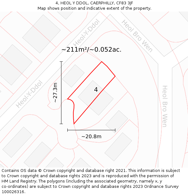 4, HEOL Y DDOL, CAERPHILLY, CF83 3JF: Plot and title map