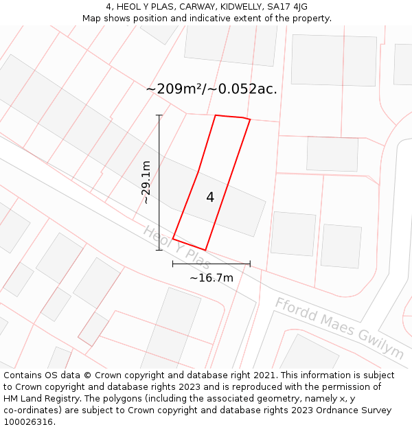 4, HEOL Y PLAS, CARWAY, KIDWELLY, SA17 4JG: Plot and title map