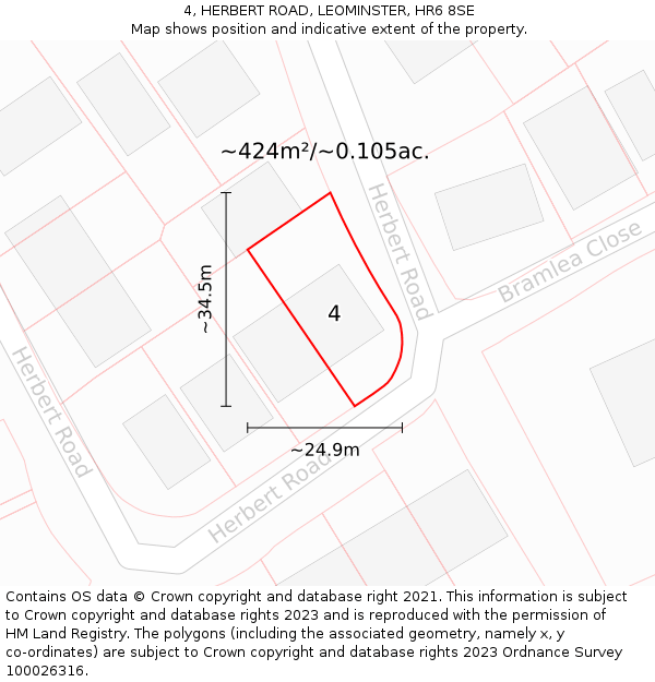 4, HERBERT ROAD, LEOMINSTER, HR6 8SE: Plot and title map
