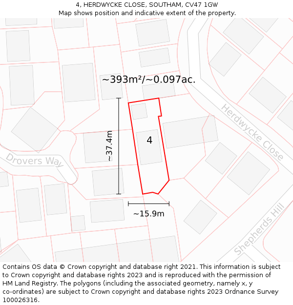 4, HERDWYCKE CLOSE, SOUTHAM, CV47 1GW: Plot and title map
