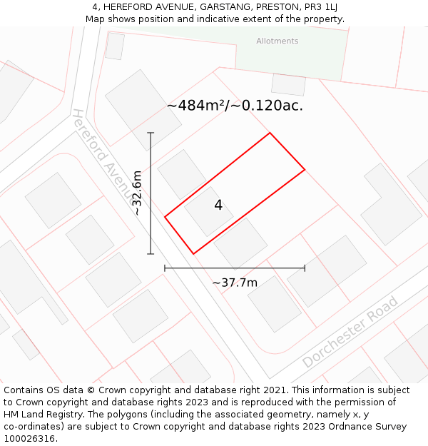 4, HEREFORD AVENUE, GARSTANG, PRESTON, PR3 1LJ: Plot and title map