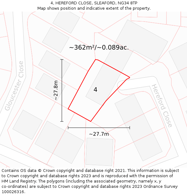 4, HEREFORD CLOSE, SLEAFORD, NG34 8TP: Plot and title map