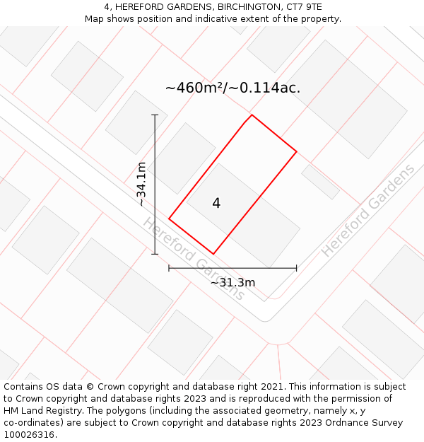 4, HEREFORD GARDENS, BIRCHINGTON, CT7 9TE: Plot and title map
