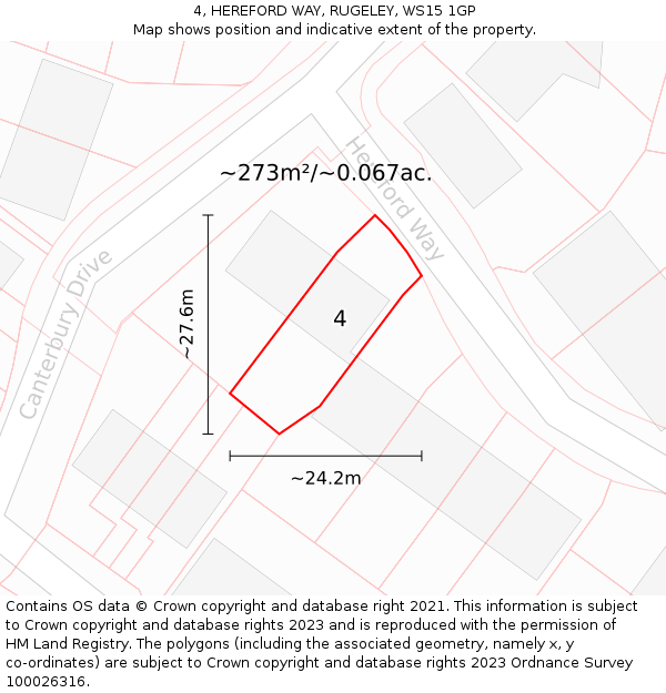 4, HEREFORD WAY, RUGELEY, WS15 1GP: Plot and title map