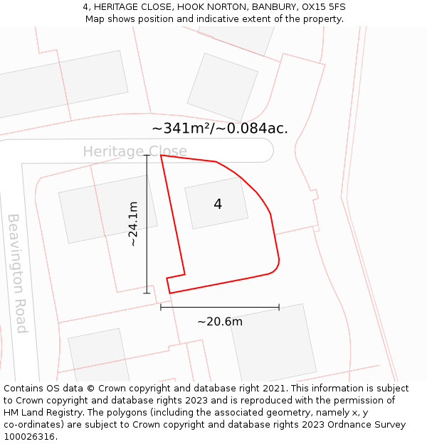 4, HERITAGE CLOSE, HOOK NORTON, BANBURY, OX15 5FS: Plot and title map