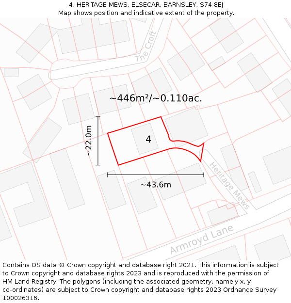 4, HERITAGE MEWS, ELSECAR, BARNSLEY, S74 8EJ: Plot and title map