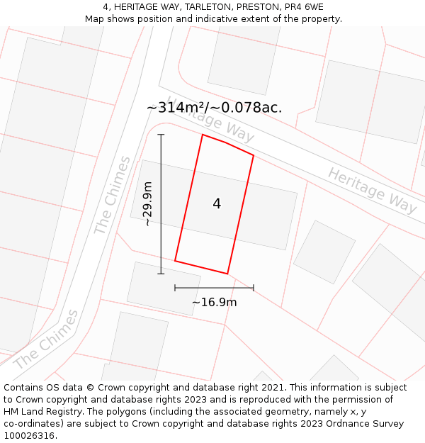 4, HERITAGE WAY, TARLETON, PRESTON, PR4 6WE: Plot and title map