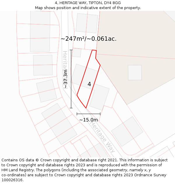 4, HERITAGE WAY, TIPTON, DY4 8GG: Plot and title map