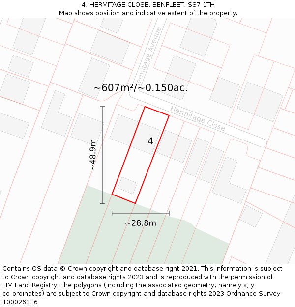 4, HERMITAGE CLOSE, BENFLEET, SS7 1TH: Plot and title map