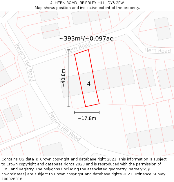 4, HERN ROAD, BRIERLEY HILL, DY5 2PW: Plot and title map