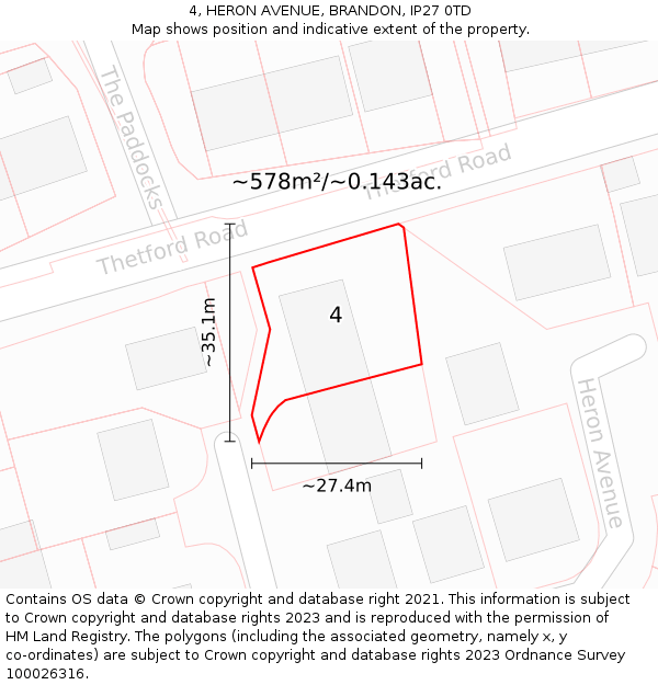4, HERON AVENUE, BRANDON, IP27 0TD: Plot and title map