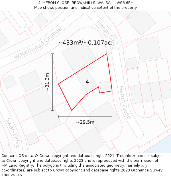 4, HERON CLOSE, BROWNHILLS, WALSALL, WS8 6EH: Plot and title map