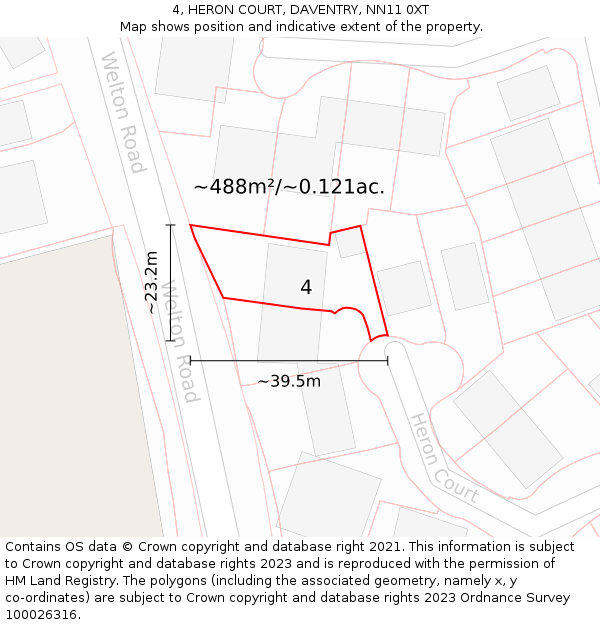 4, HERON COURT, DAVENTRY, NN11 0XT: Plot and title map