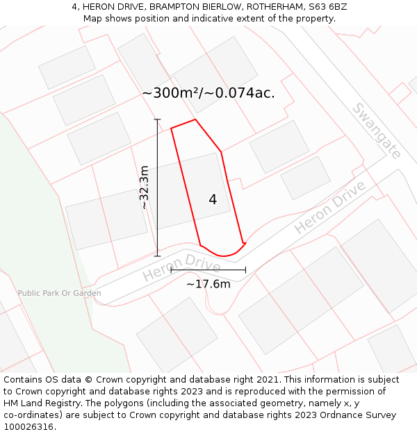 4, HERON DRIVE, BRAMPTON BIERLOW, ROTHERHAM, S63 6BZ: Plot and title map