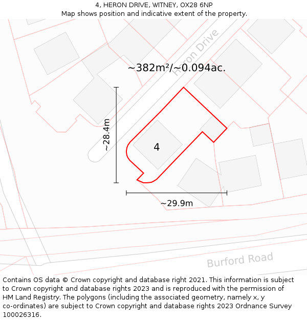 4, HERON DRIVE, WITNEY, OX28 6NP: Plot and title map