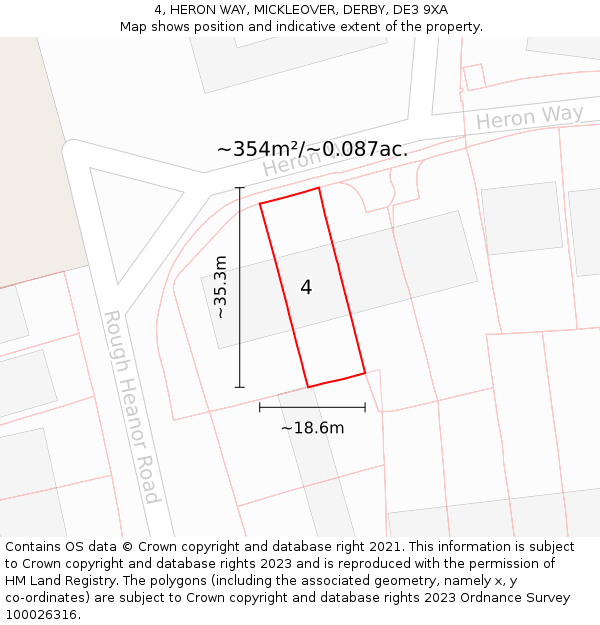 4, HERON WAY, MICKLEOVER, DERBY, DE3 9XA: Plot and title map