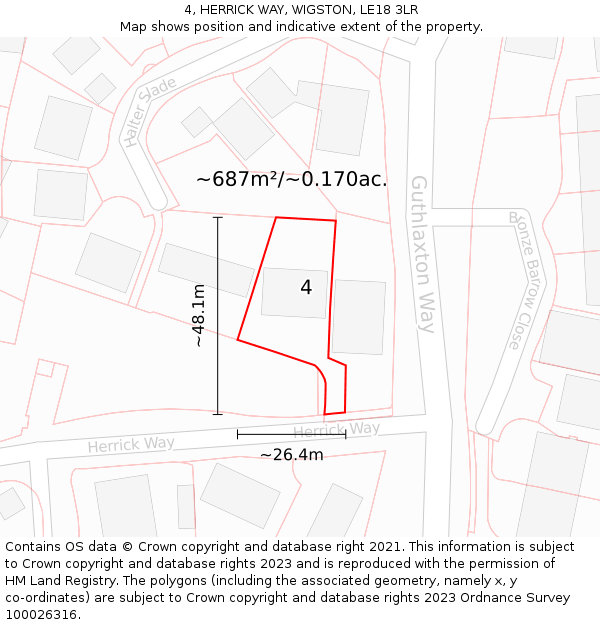 4, HERRICK WAY, WIGSTON, LE18 3LR: Plot and title map
