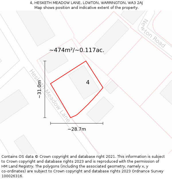 4, HESKETH MEADOW LANE, LOWTON, WARRINGTON, WA3 2AJ: Plot and title map