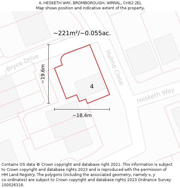 4, HESKETH WAY, BROMBOROUGH, WIRRAL, CH62 2EL: Plot and title map