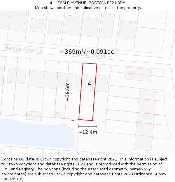 4, HESSLE AVENUE, BOSTON, PE21 8DA: Plot and title map