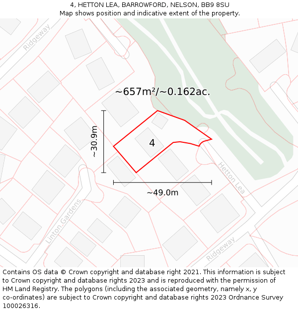 4, HETTON LEA, BARROWFORD, NELSON, BB9 8SU: Plot and title map