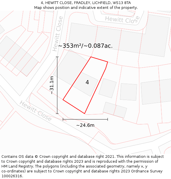 4, HEWITT CLOSE, FRADLEY, LICHFIELD, WS13 8TA: Plot and title map