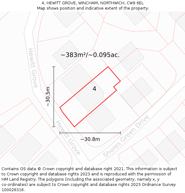 4, HEWITT GROVE, WINCHAM, NORTHWICH, CW9 6EL: Plot and title map