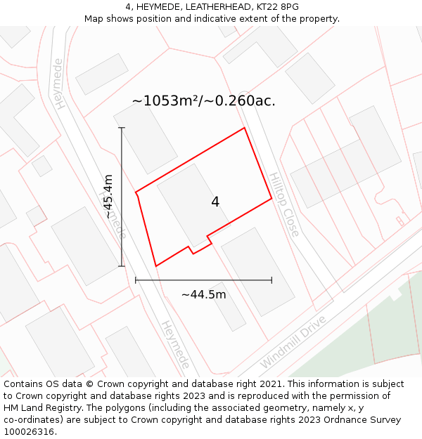 4, HEYMEDE, LEATHERHEAD, KT22 8PG: Plot and title map