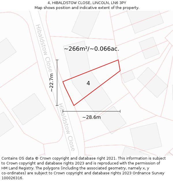 4, HIBALDSTOW CLOSE, LINCOLN, LN6 3PY: Plot and title map