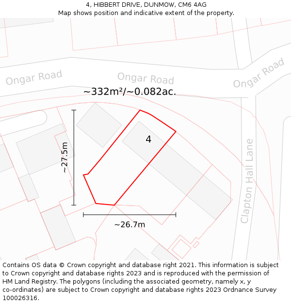 4, HIBBERT DRIVE, DUNMOW, CM6 4AG: Plot and title map