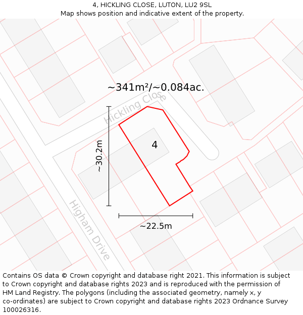 4, HICKLING CLOSE, LUTON, LU2 9SL: Plot and title map