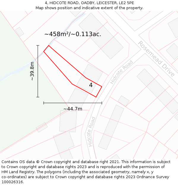 4, HIDCOTE ROAD, OADBY, LEICESTER, LE2 5PE: Plot and title map