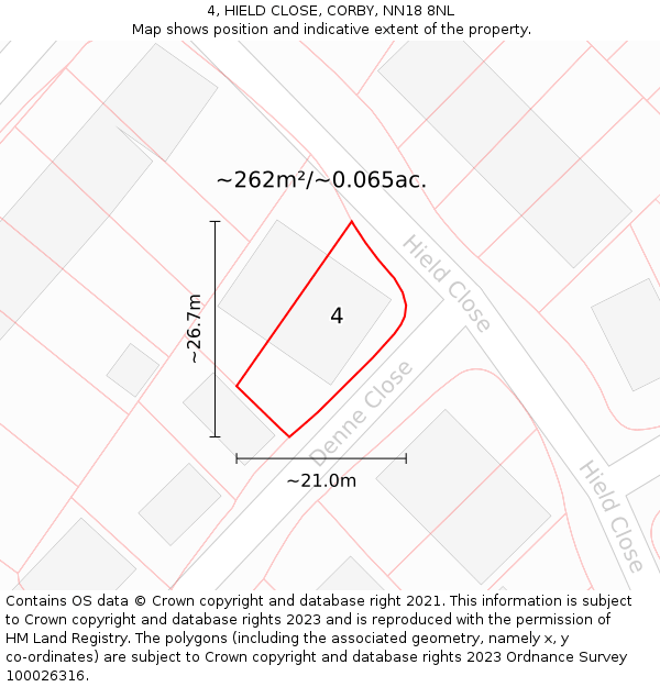 4, HIELD CLOSE, CORBY, NN18 8NL: Plot and title map