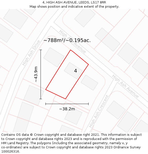 4, HIGH ASH AVENUE, LEEDS, LS17 8RR: Plot and title map