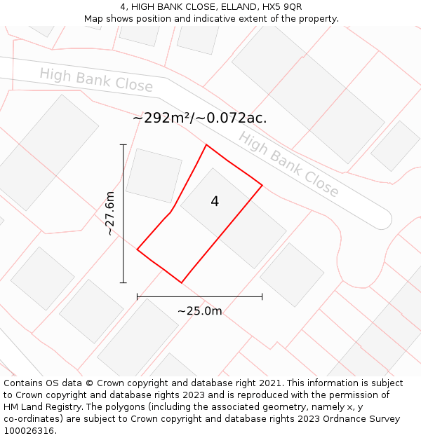 4, HIGH BANK CLOSE, ELLAND, HX5 9QR: Plot and title map