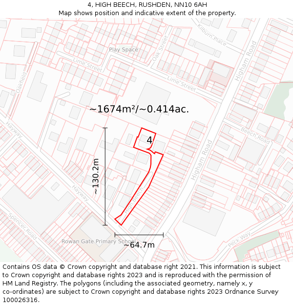 4, HIGH BEECH, RUSHDEN, NN10 6AH: Plot and title map