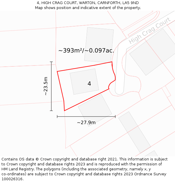 4, HIGH CRAG COURT, WARTON, CARNFORTH, LA5 9ND: Plot and title map