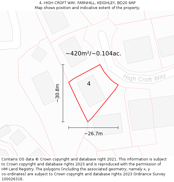 4, HIGH CROFT WAY, FARNHILL, KEIGHLEY, BD20 9AP: Plot and title map