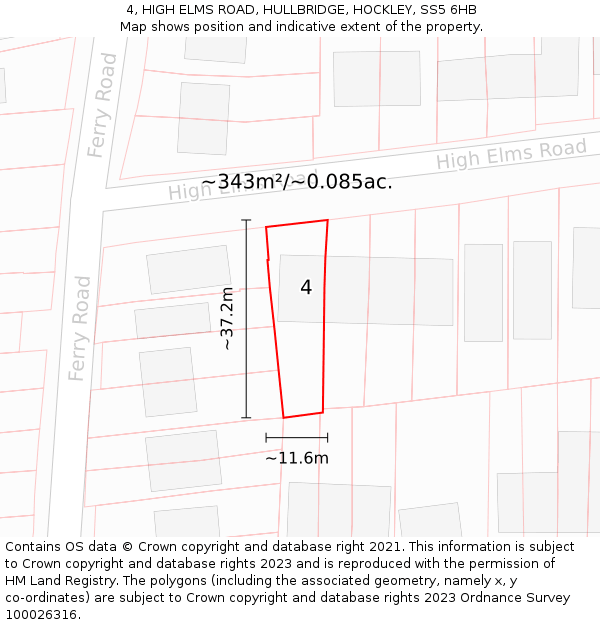 4, HIGH ELMS ROAD, HULLBRIDGE, HOCKLEY, SS5 6HB: Plot and title map